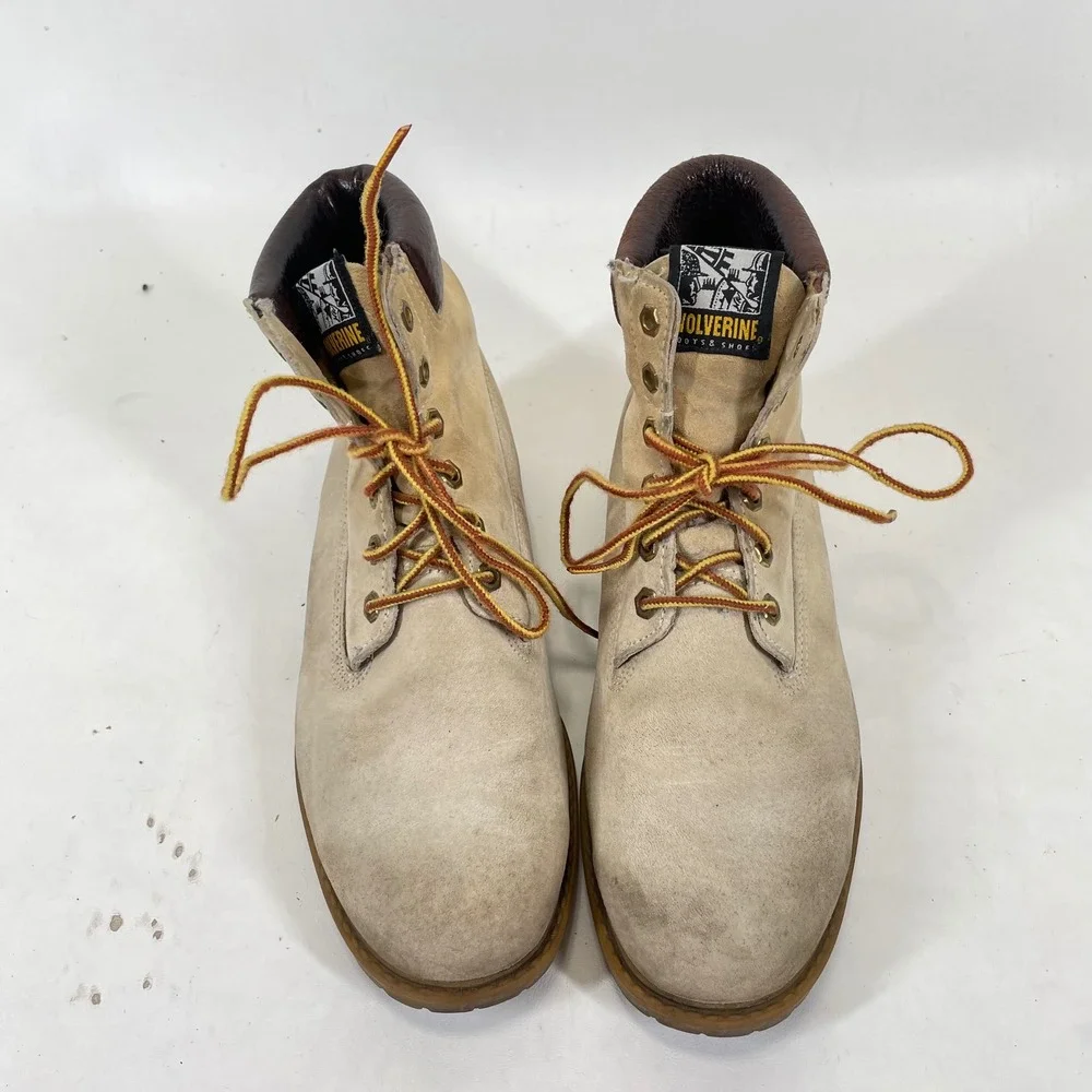 Wolverine Mens Tan Suede Work Boots Made in USA Vintage Lug Sole Size 6.5-7.5
